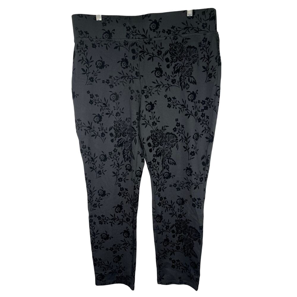 Cato black lounge pants with velvet burnout floral design, size XL, EUC